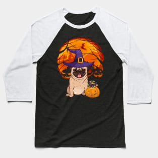 Pug pumpkin witch Baseball T-Shirt